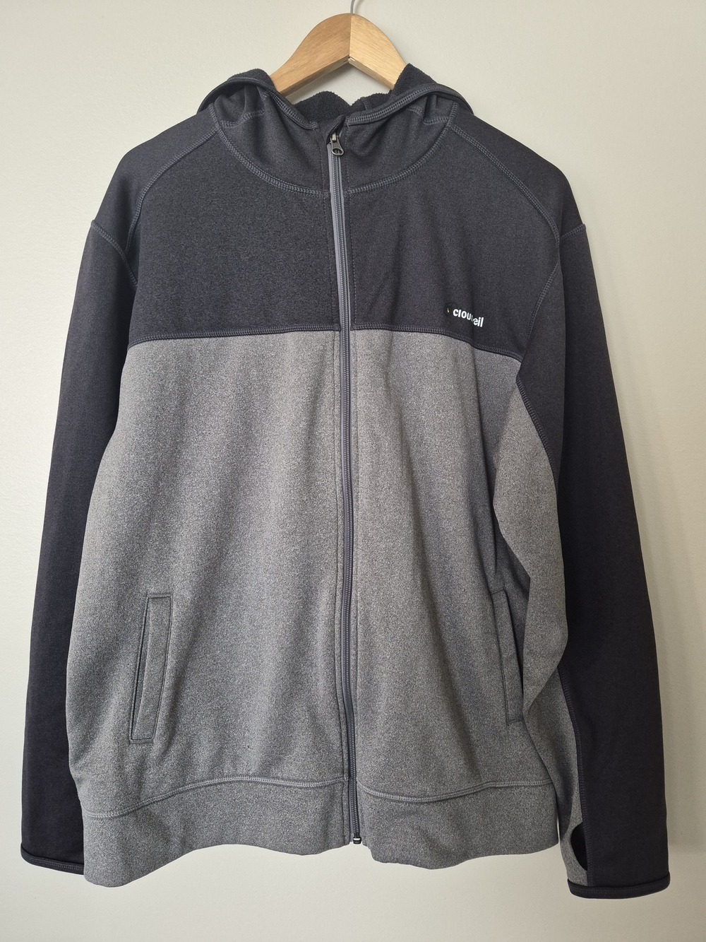 Cloudveil Men’s XL Full Zip Fleece Hoodie Gray Black Outdoor 24” PTP